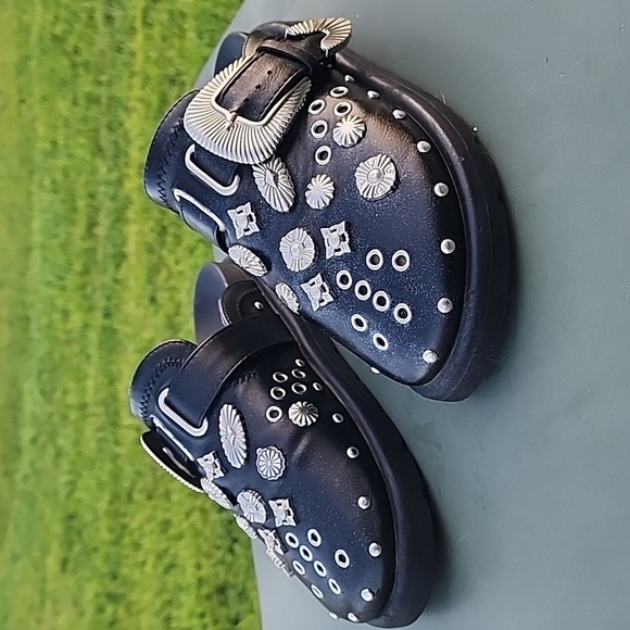 Kistania Black clogs with silver metal buckle and embellishments Size 40/ US 9 - Picture 1 of 12